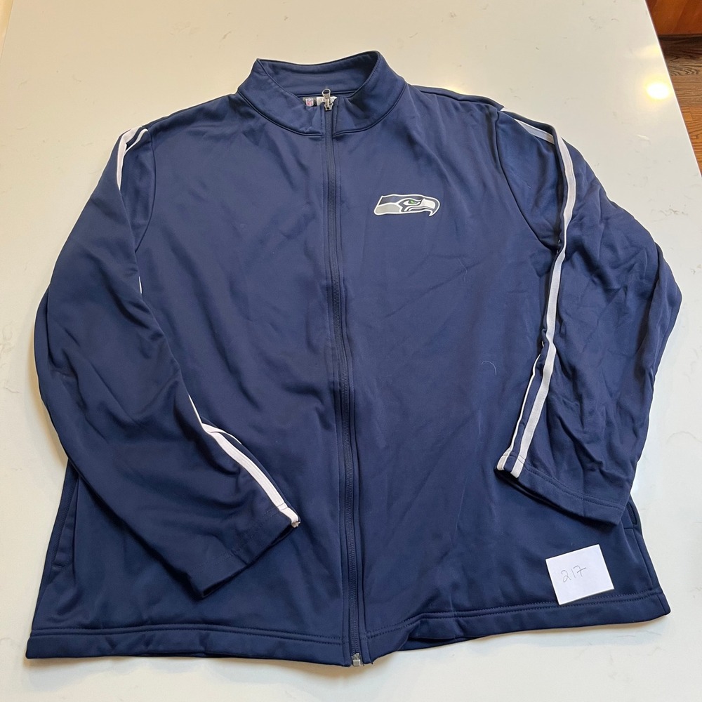 NFL Team Apparel Seattle Seahawks Mens XL Navy Blue Full Zip Track Jacket Stripe
